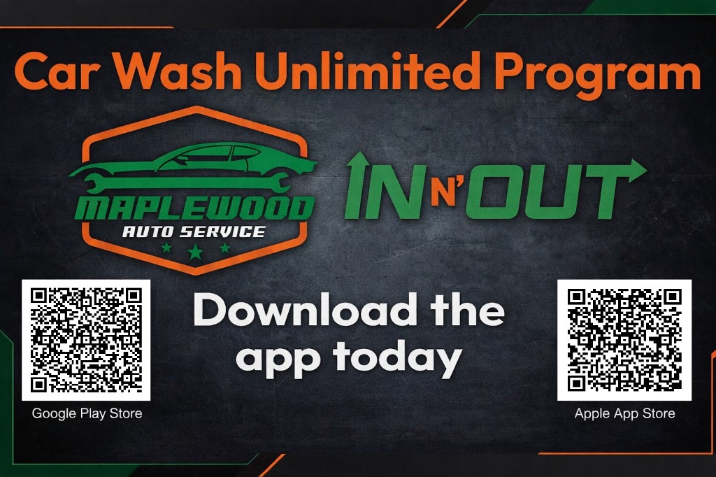 IN N' OUT Car Wash Unlimited Program — scan the QR code or download on Google Play or the Apple App Store
